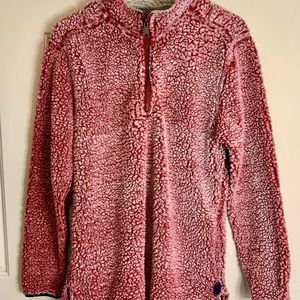 Women’s pink/red fuzzy sherpa sweatshirt/pullover.